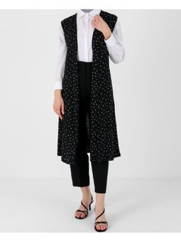 Puantiyeli İnce Siyah Uzun Yelek