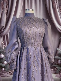 El İşlemeli Tesettür Abiye Elbise