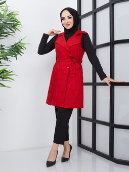 Aishe Kuşaklı Kırmızı Yelek