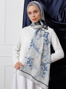 Trio Pano Desenli Gümüş Rengi Şal