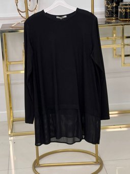 Siyah Uzun Kollu Piliseli Pamuklu Penye Içlik Tunik