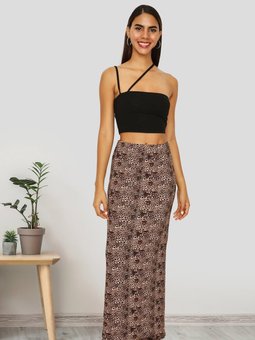 Kahverengi Leopar Desenli Uzun Etek