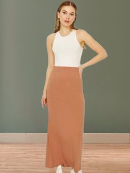 Kahverengi Örme Uzun Etek