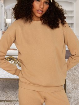 Sütlü Kahverengi Şardonlu Basic Örme Sweatshirt