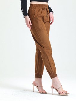 Beli Ve Paçaları Lastikli Süet Pantolon | Pnt33895 Kahve