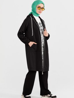Siyah Baskı Detaylı Kapüşonlu Twin Set 2324180