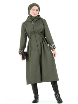 Leopar Detaylı Haki Trençkot