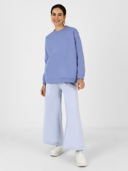 Beli Lastikli Bol Paça Buz Mavisi Pantolon