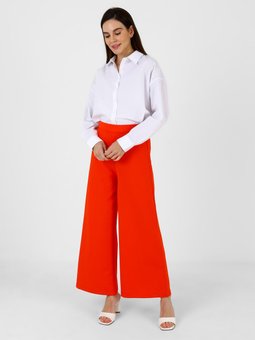 Beli Lastikli Bol Paça Kırmızı Pantolon