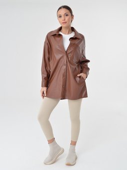 Deri Görünümlü Kahverengi Ceket