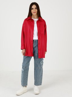 Fuşya Deri Görünümlü Ceket