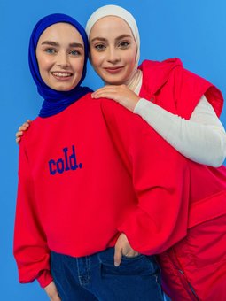 Fuşya Yazı Baskılı Sweatshirt