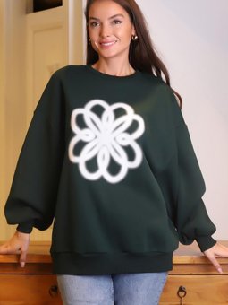 Yeşil Çiçek Baskılı Sweatshirt