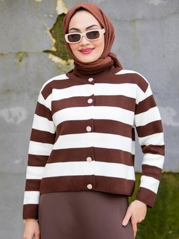 Ceket Görünümlü Çift Dokuma Hırka Kahve