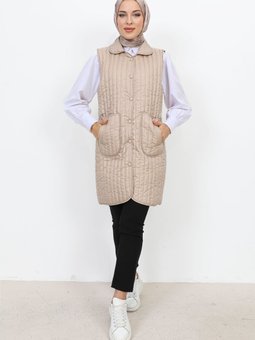 Bebe Yaka Kapitone Yelek Tsd231115 Bej