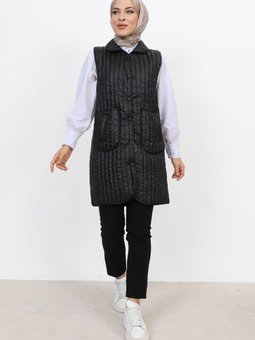 Bebe Yaka Kapitone Yelek Tsd231115 Siyah