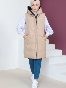 Çift Renkli Şişme Yelek Tsd230629 Bej Siyah