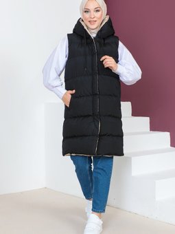 Çift Renkli Şişme Yelek Tsd230629 Siyah Bej