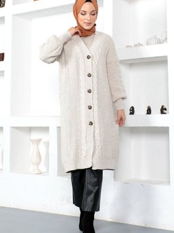 Düğmeli Triko Hırka Tsd230208 Bej