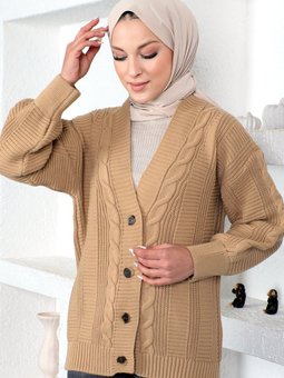 Örgü Desen Triko Hırka Tsd230225 Vizon