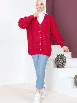 Örgü Desenli Triko Hırka Tsd230717 Fuşya