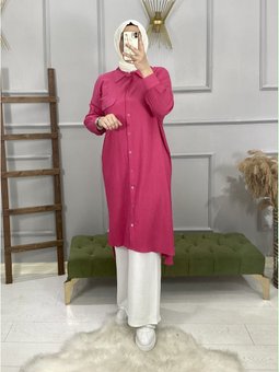 Büyük Beden Düğmeli Tunik Gömlek