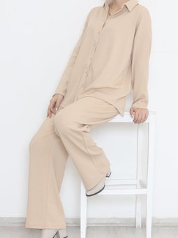 Burgulu Gömlekli Takım Bej