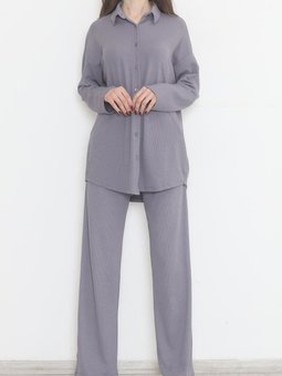 Burgulu Gömlekli Takım Füme