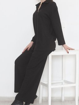 Fitilli Gömlek Takım Siyah