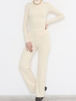 İnce Fitilli Takım Bej