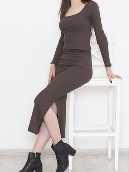 Kare Yaka Etekli Takım Acıkahve