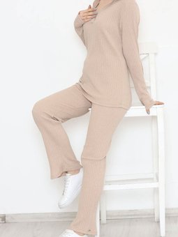 Polo Yaka Fitilli Takım Vizon