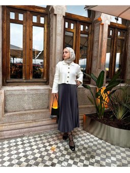 Piliseli Deri Görünümlü Tesettür Etek