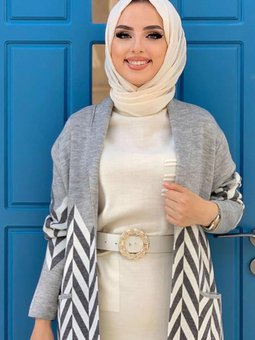 Gri Desenli Triko Ceket 5622