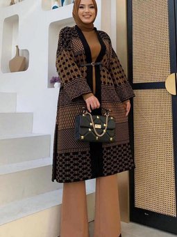 Kadın Siyah Desenli Triko Hırka T 1236