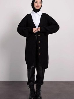 Kadın Siyah Karpuz Kol Triko Hırka T 1876