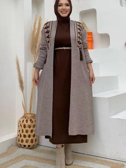 Kadın Vizon Desenli Triko Hırka T 10332