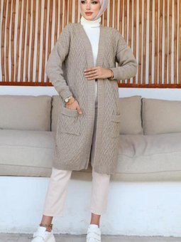 Kadın Vizon Uzun Triko Hırka T 7604