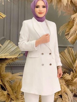 Krem Vatkalı Düğmeli Ceket 0667