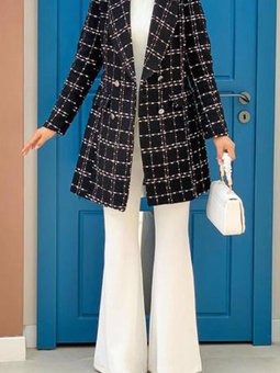 Siyah Kruvaze Yaka Düğmeli Kaşe Ceket 4167