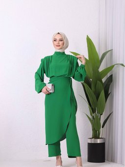 Xxl Butik Kadın İthal Kumaş Etekli Tesettür Tulum Sms011 Yeşil
