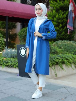 Koyu İndigo Trençkot