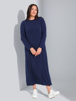 Bisiklet Yaka Örme Büyük Beden Lacivert Elbise