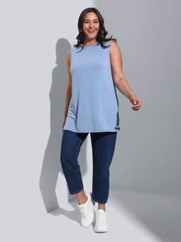 Büyük Beden Kolsuz Açık Mavi Tunik