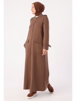 Kahve Apoletli Ve Cepli Rahat Örme Ferace