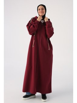 Koyu Bordo Sim Kordonlu Kapüşonlu Ferace