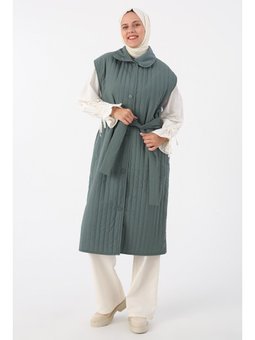 Küf Oversize Çıtçıtlı Dikey Çizgi Uzun Kapitone Yelek