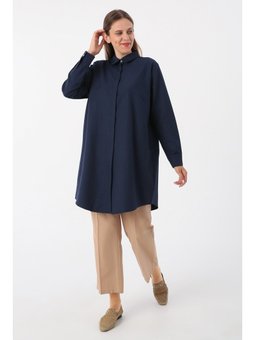 Lacivert Büyük Beden Basic Gömlek Tunik