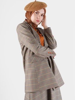 Cep Detaylı Klasik Yaka Ekose Ceket 42236