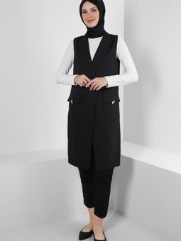 Kruvaze Yaka Cep Detaylı Yelek 43896